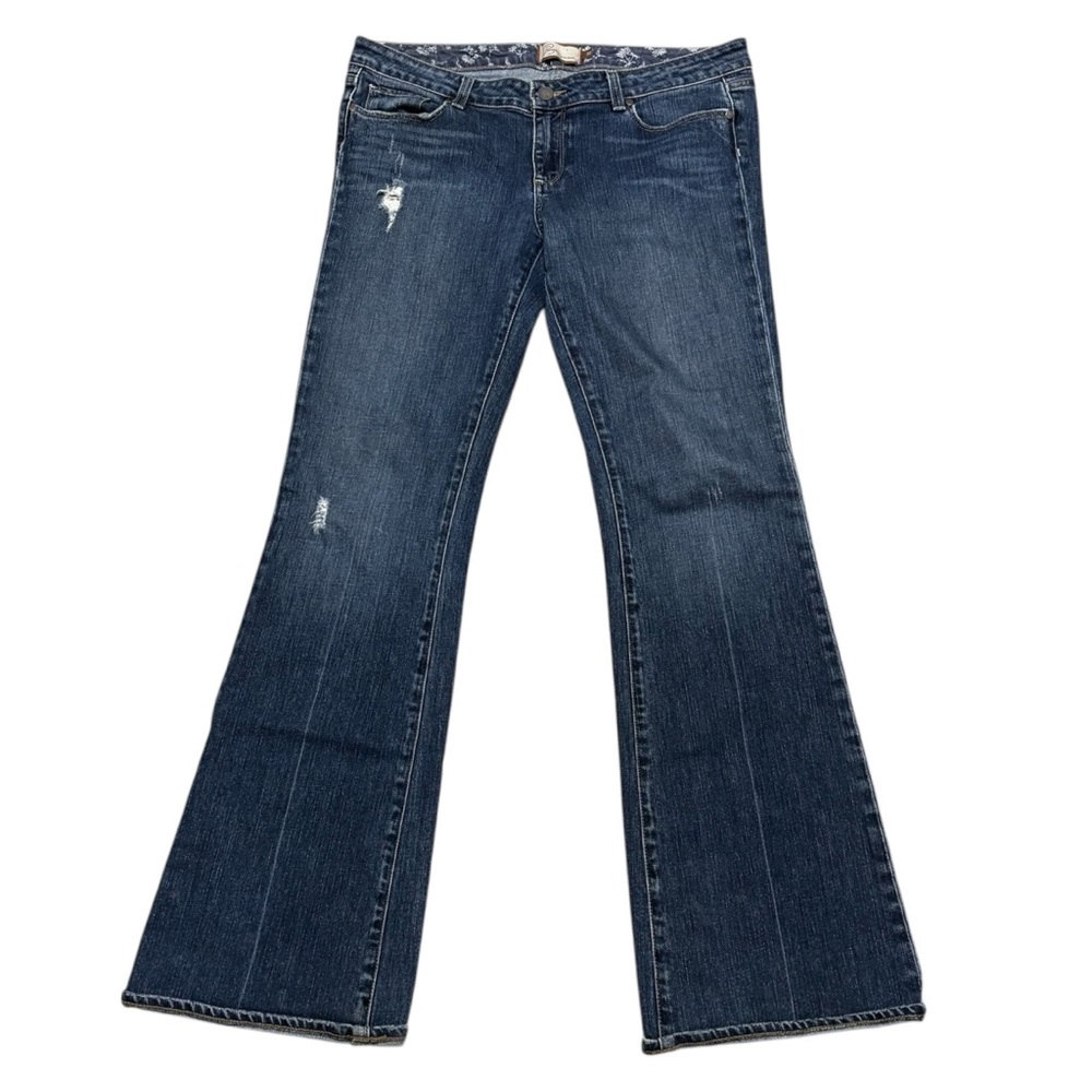 PAIGE Blue Boot Cut Jeans with Distressed Details Y2K Style Mid Rise